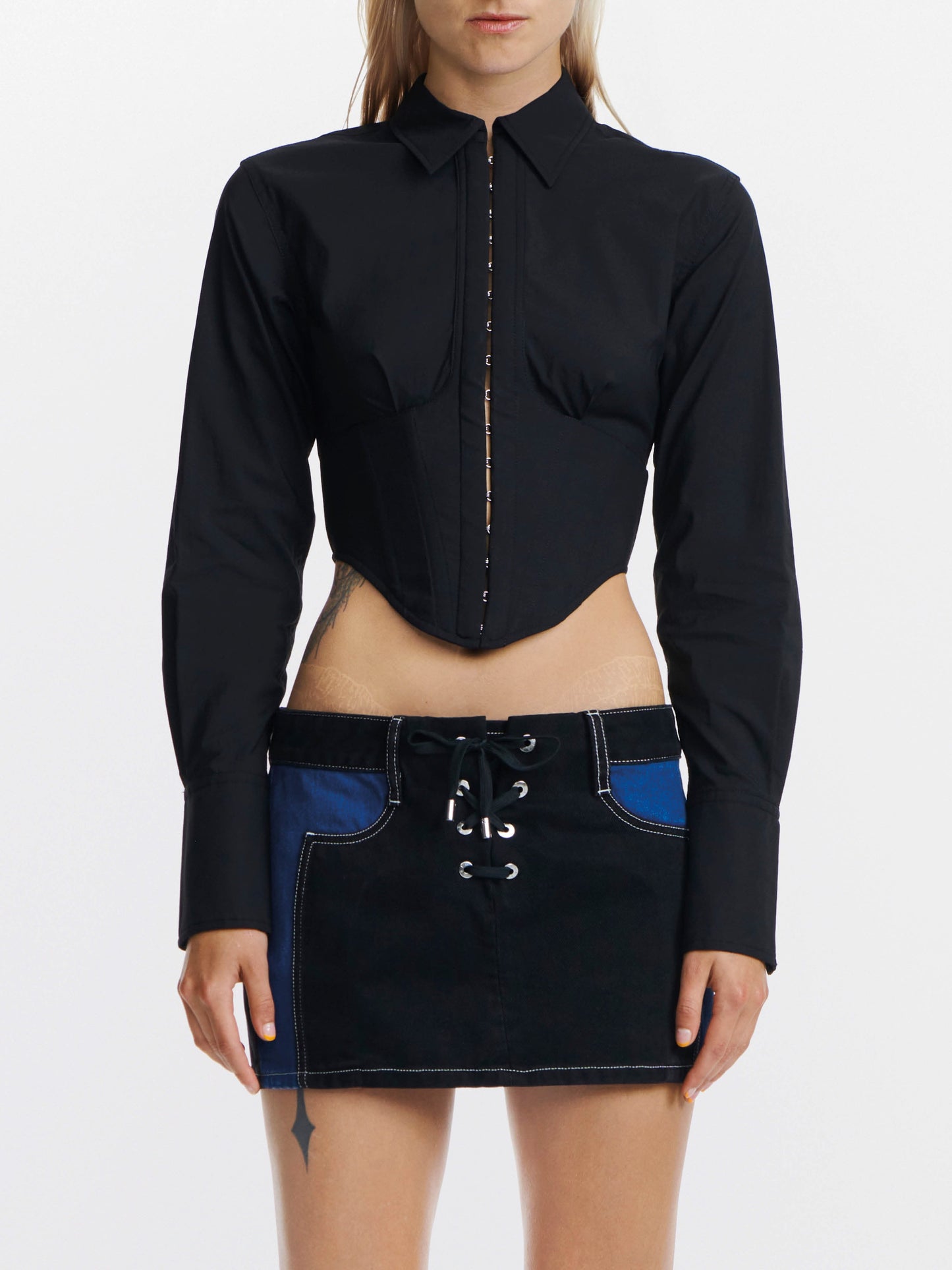 LACED DENIM MINI SKIRT