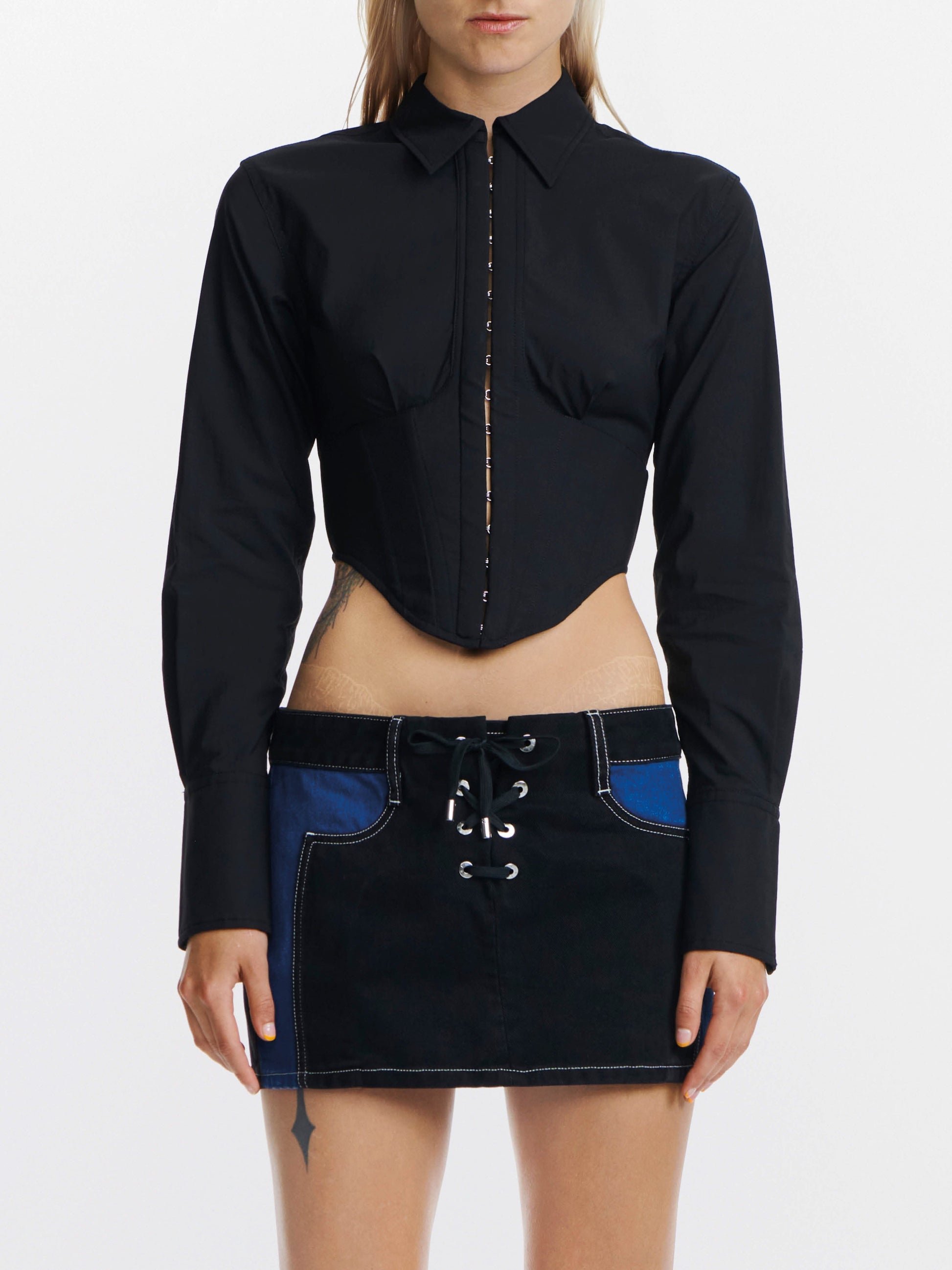 LACED DENIM MINI SKIRT