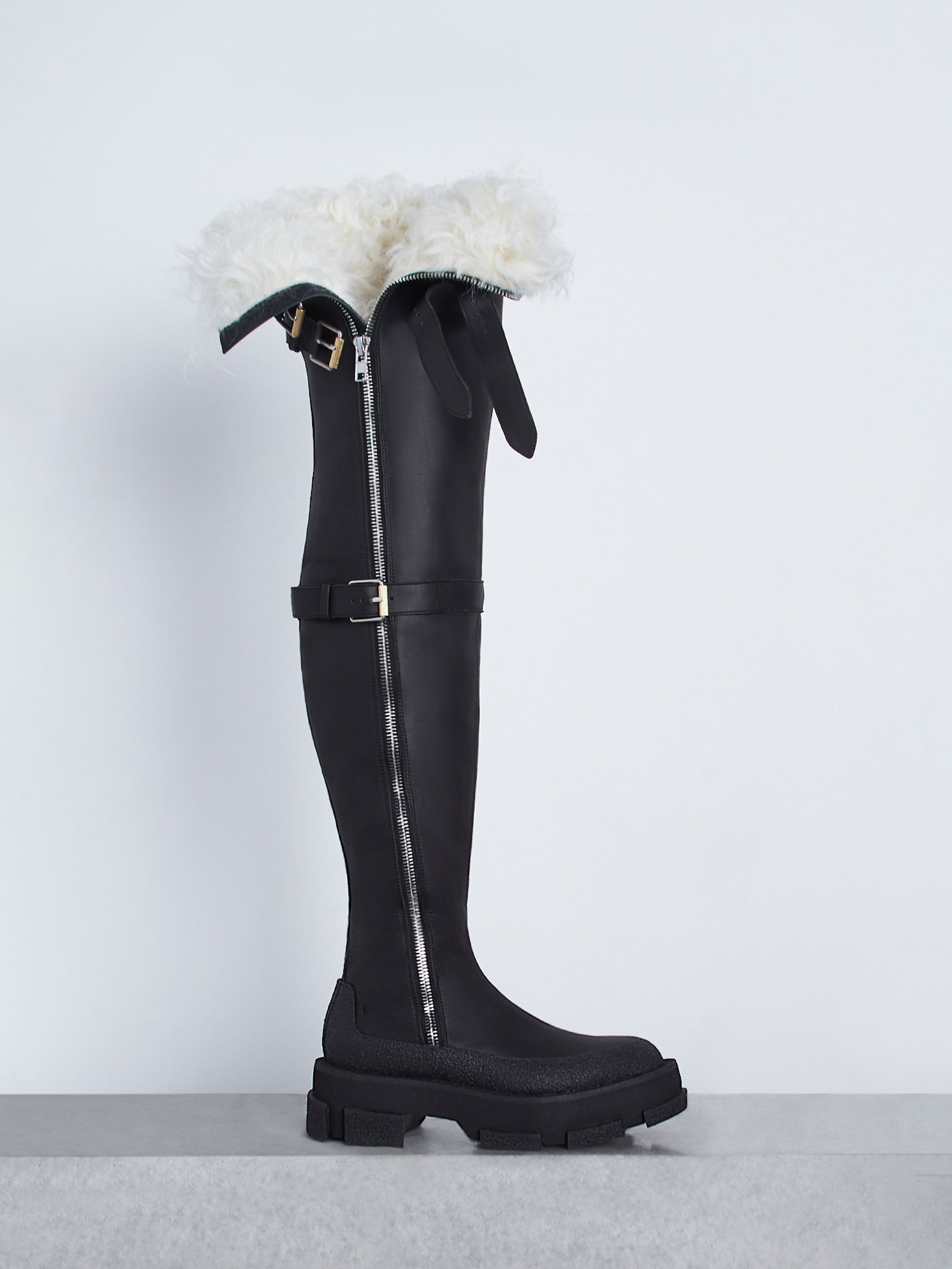 DION LEE Gao Thigh High Unisex Boot W Shearling Black